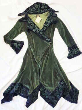 Collection Royal Women's Green Velvet Faerie Goddess Jacket Robe Wrap Coat L NWT